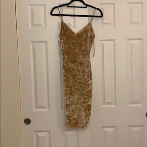 Boutique Tan Crushed Velvet Midi Dress